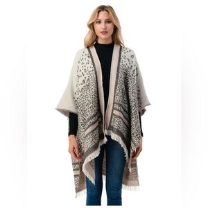 Marcus Alder Lelia Ruana Leopard Print Open Front Topper. NWT